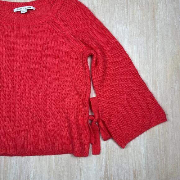 Project Naadam Coral Pink Open Knit Bell Sleeve Tied Bow Pullover Sweater Small - Picture 3 of 15